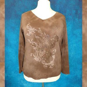Venezia Brown Tie Dye Top Floral Design Size 22/24
